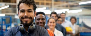 smiling workers in factory